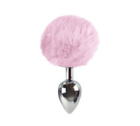 Металева анальна пробка L з рожевим хвостиком