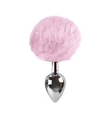 Металева анальна пробка L з рожевим хвостиком