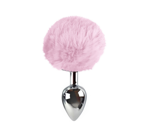 Металева анальна пробка L з рожевим хвостиком