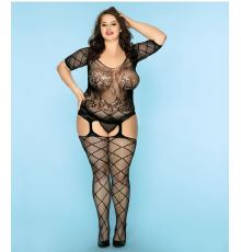 Бодистокинг с декольте и чулками Size Plus Black
