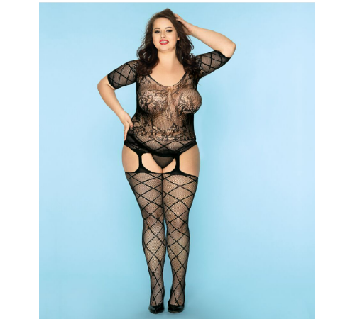 Бодистокинг с декольте и чулками Size Plus Black