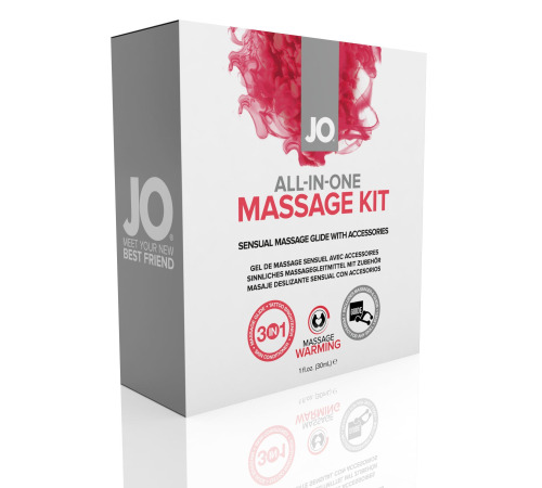 Набор для массажа System JO ALL IN ONE MASSAGE GIFT SET: разогревающий гель, массажер и свеча
