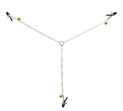 Зажимы для сосков и клитора с регулировкой цепочкой и колокольчиками