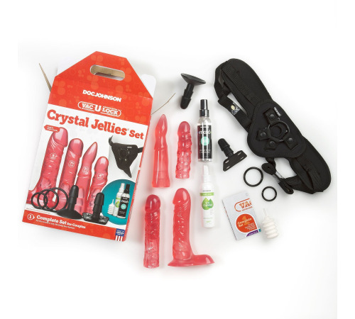 Набір для страпона Doc Johnson Vac-U-Lock Crystal Jellies Set, діаметр 3,8см, 2×4,5см, 5,1 см