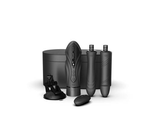 Компактна смарт секс-машина Zalo – Sesh Obsidian Black, 2 насадки, пульт ДК, кристал Swarovski
