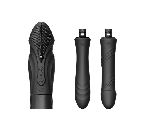 Компактна смарт секс-машина Zalo – Sesh Obsidian Black, 2 насадки, пульт ДК, кристал Swarovski