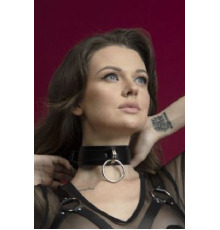 Чокер широкий с кольцом для поводка Feral Feelings - Collar черный, натуральная кожа