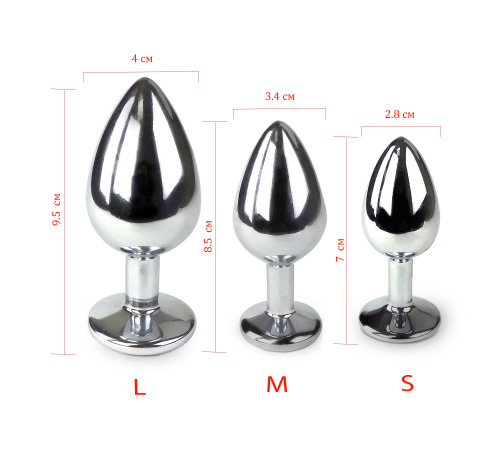 Металева анальна пробка S з Червоним кристалом, довжина 7см, діаметр 2,8см