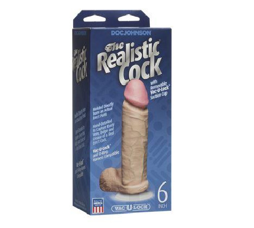 Фаллоимитатор Doc Johnson The Realistic Cock 6 inch White - PVC, Vack-U-Lock, диаметр 4,3см