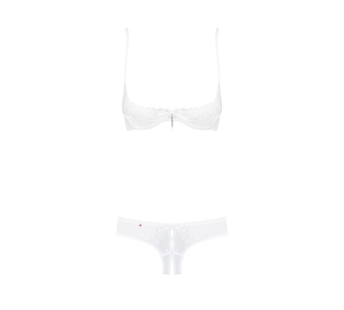 Эротический комплект с бюстгальтером-получашкой Obsessive Alabastra L/XL, белый, трусики с доступом
