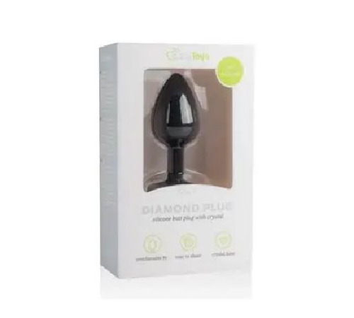 Анальна пробка із кристалом Easytoys, силіконова, чорна, 7.5 х 2.8 см