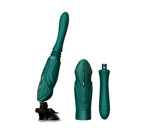 Компактна смарт секс-машина Zalo – Sesh Turquoise Green, 2 насадки, пульт ДК, кристал Swarovski