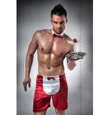 Мужской эротический костюм официанта Passion 019 SHORT red XXL/XXXL, шорты и бабочка